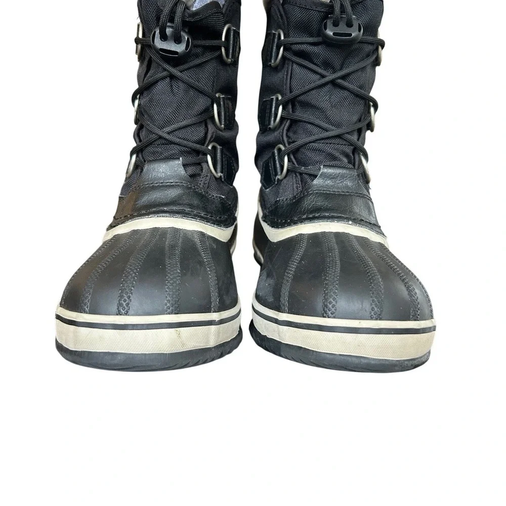 Sorel 1964 Pac Nylon Waterproof Winter Snow Boots Black Sherpa Cuff Big Kids 4‎